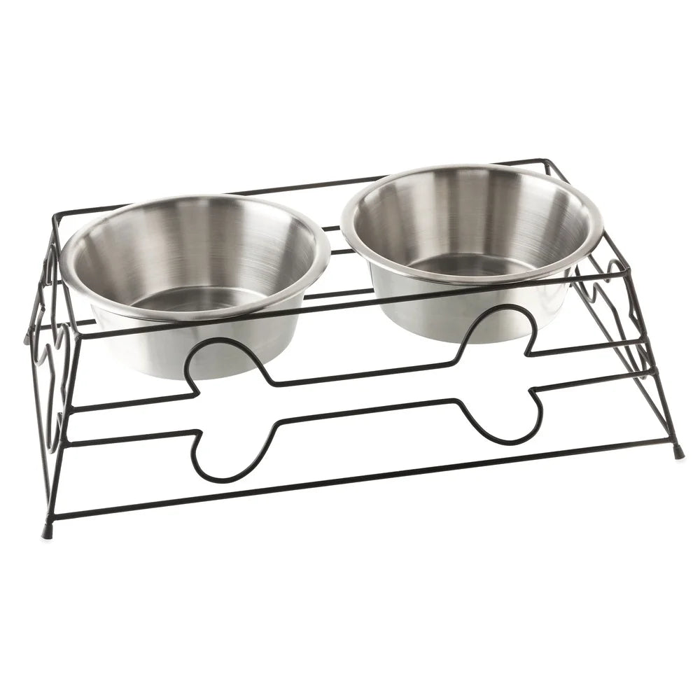 Elevated Dog Bowls Set with Dishwasher Safe Metal Bowls Stylish Black Wire Frame Medium Large Pets Easy Cleanup