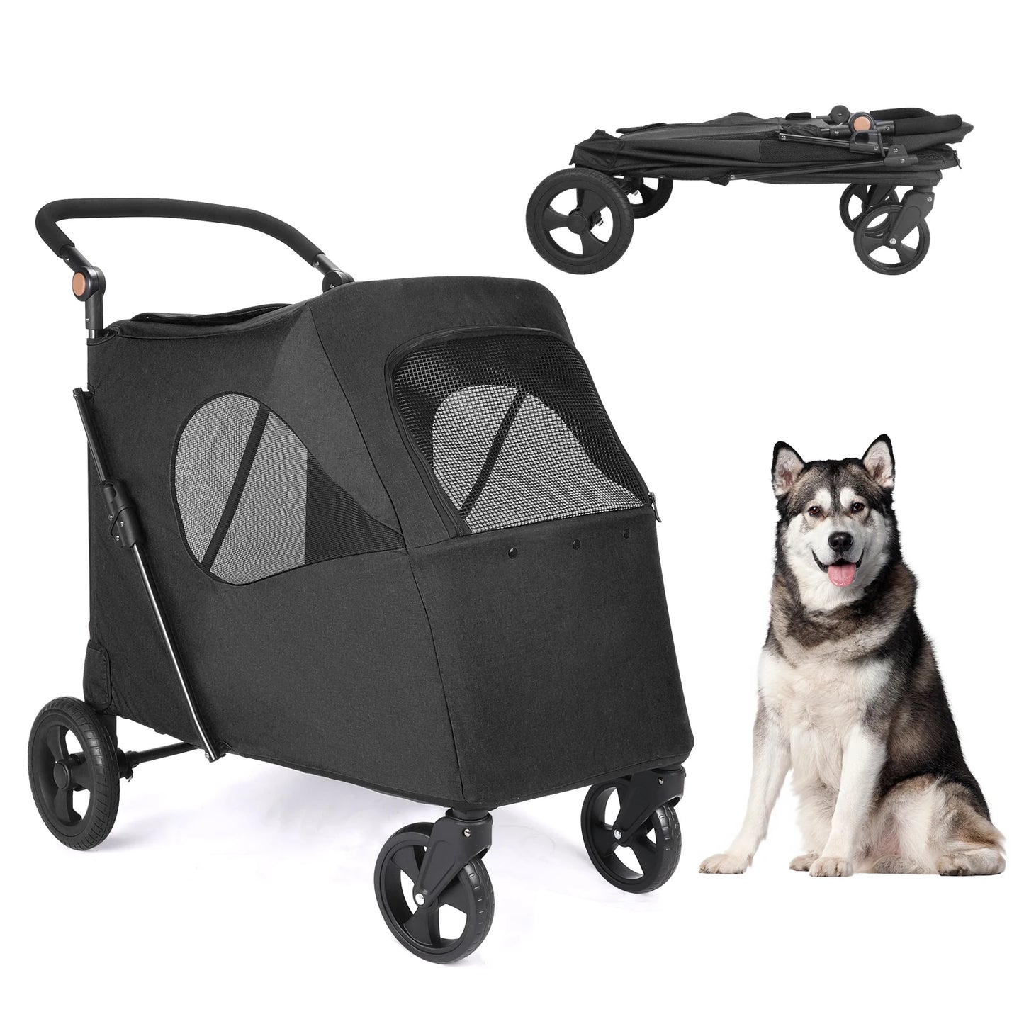 Pet Stroller Universal Wheel Ventilated Oxford Fabric for Medium Size Dogs Two Front Wheels Rotate 360° , Safety