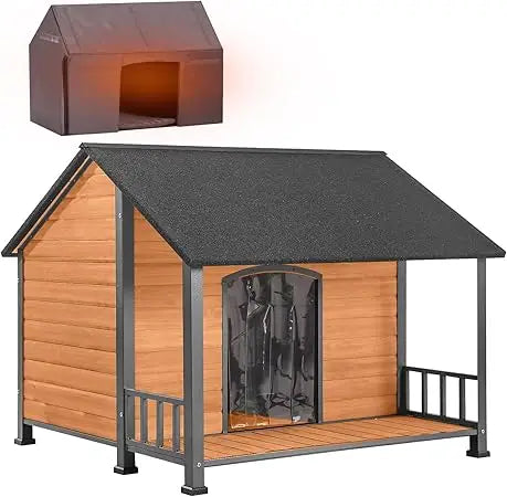 Dog House Outdoor Insulated Large Puppy Kennel with Metal Frame 47.2" L for Medium to Large Dogs Weatherproof with Removable Fl