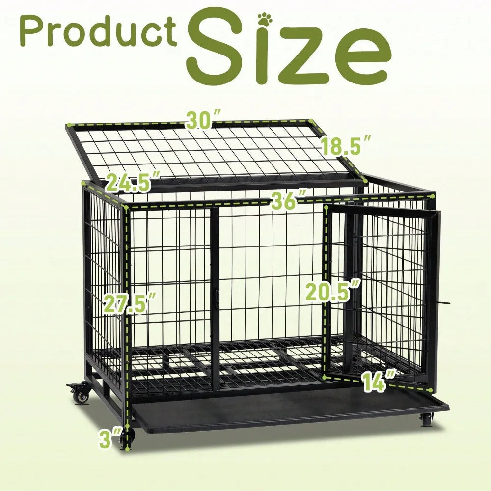 Heavy Duty Metal Dog Crate Cage Kennel Pet Playpen w/ 2 Doors for Indoor Outdoor