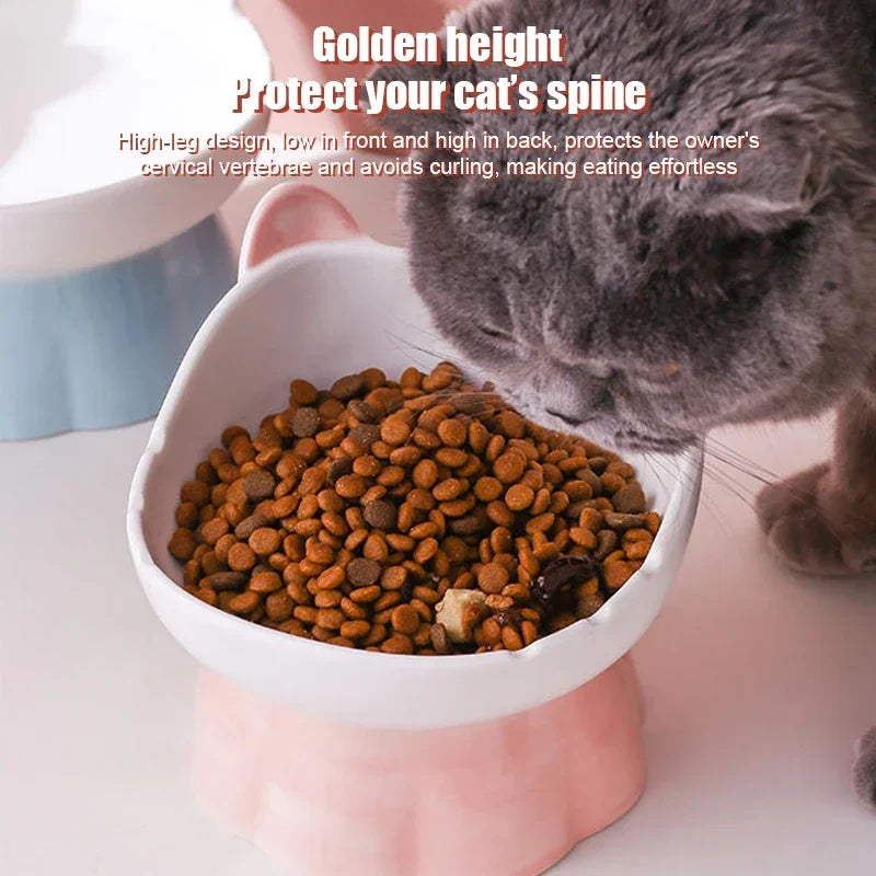 New Ceramic Cat Bowl Protects Cervical Vertebra from Overturning, Oblique Opening High Foot Food Bowl Pet Supplies