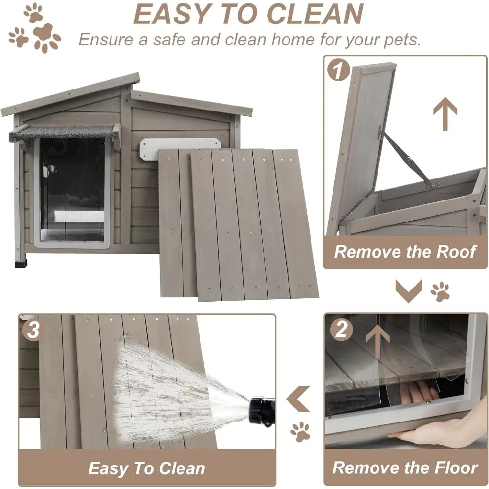 43" L Outdoor Extra Large Dog House with Removable Floor, Raised Feet, Anti-Chewing Iron Frame – Wooden Kennel with Asphalt Roof