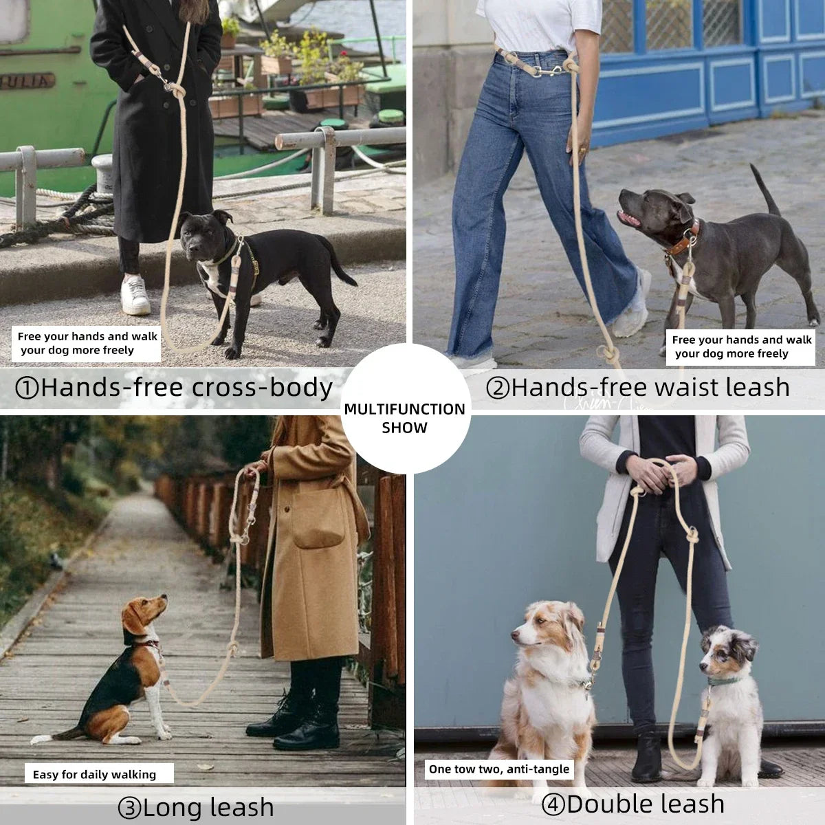 Colorful Double Dog Lead Rope Nylon Weaving Fashion Pet Supplies Waist Atrap and Crossbody Leash Multi-functional Dog Leashes