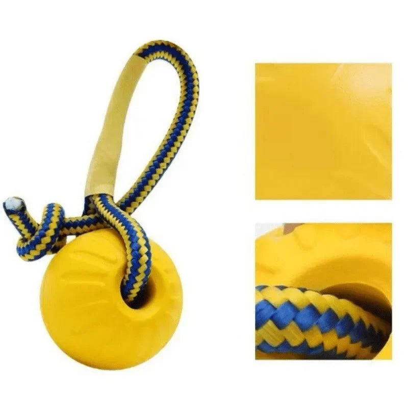 Indestructible Pet Bite Resistant Ball Ring Reinforced Training Toy with Rope Knot Super Durable Chewproof Interactive Play Item
