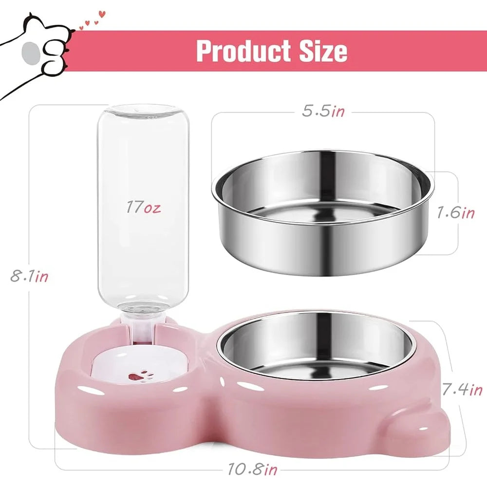 Automatic Cat Dog Water Dispenser Set Stainless Steel Food Bowl Easy Clean No Slip Design Fresh Water Supply