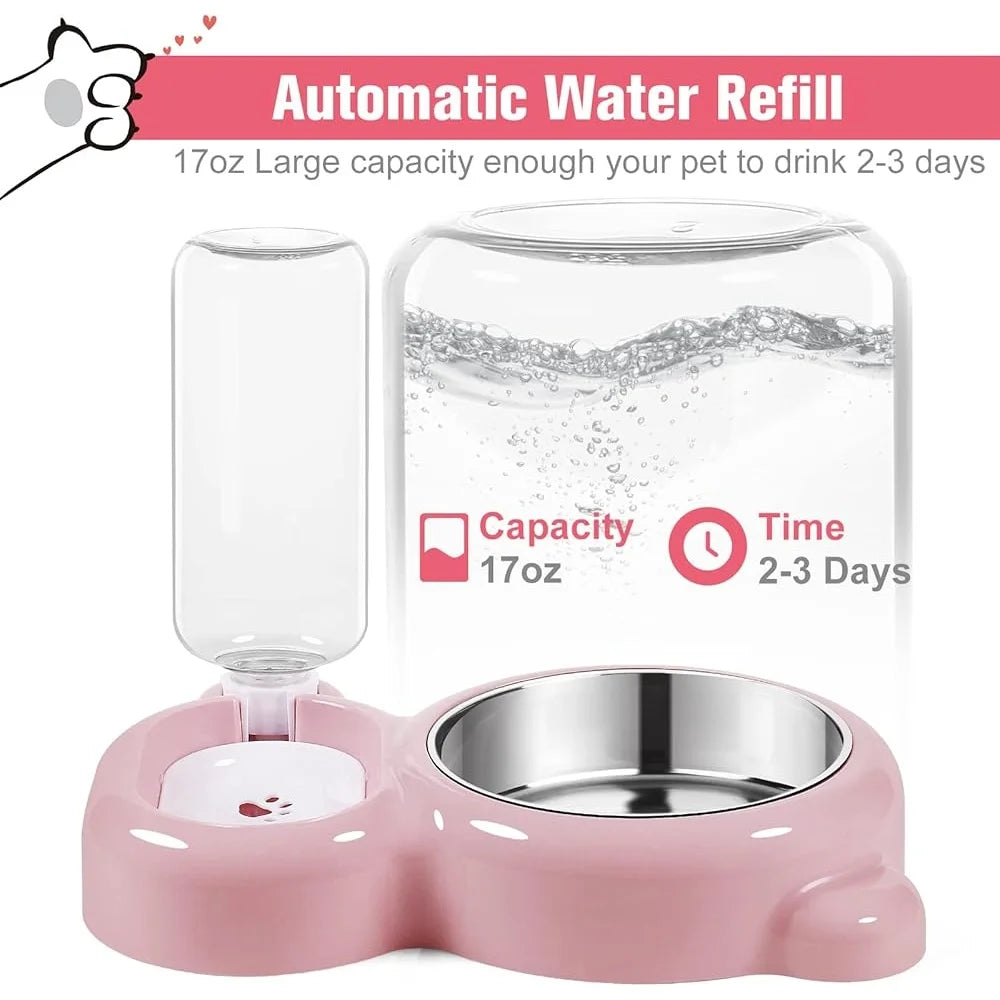 Automatic Cat Dog Water Dispenser Set Stainless Steel Food Bowl Easy Clean No Slip Design Fresh Water Supply