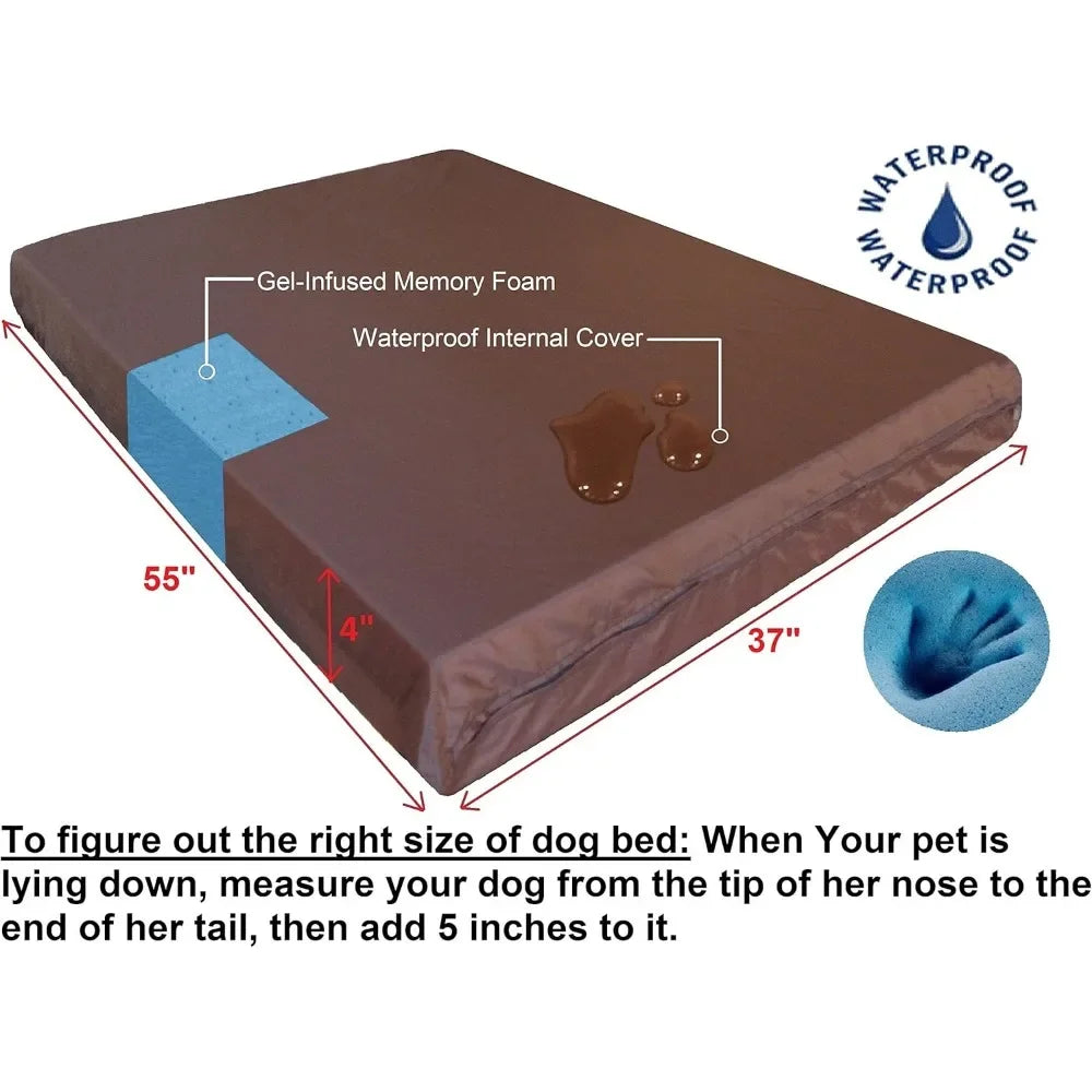 Orthopedic Gel Infused Memory Foam Dog Bed for Large Pet, Waterproof Liner with Durable Canvas Cover