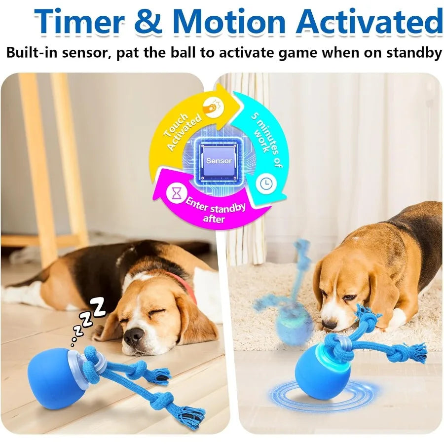 Interactive Dog Toys Moving Dog Ball with Touch Activated Active Rolling Ball for Puppy and Medium Dogs Squeaky USB Rechargeabl