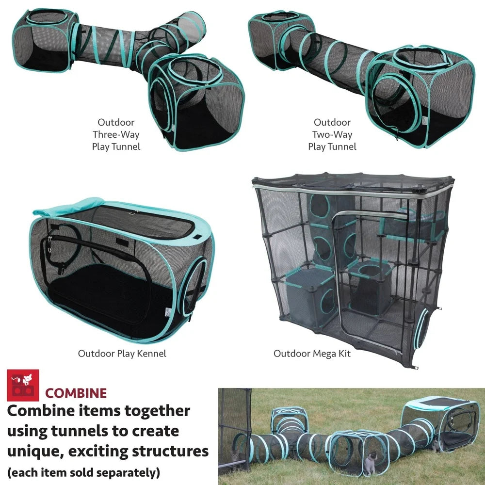 Outdoor Cat Catio Play Kit Expandable Mesh Enclosure with Cubby Hideaways and Zip Door Access Multiple Cats