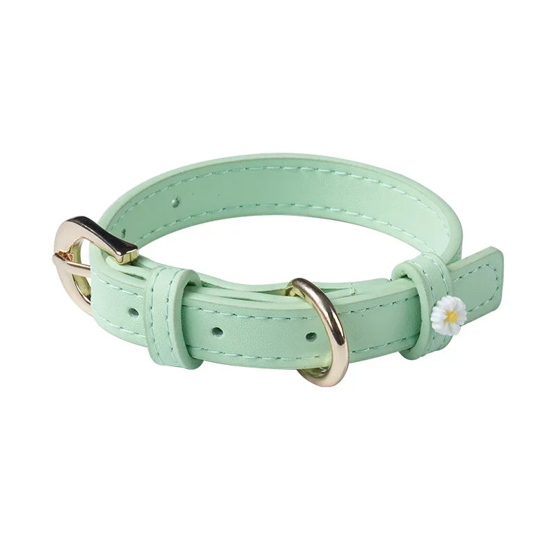 PU Leather Dog Collar with Daisy Decoration Comfortable Pet Collar For Small Dogs Cat Collar Pet Supplies