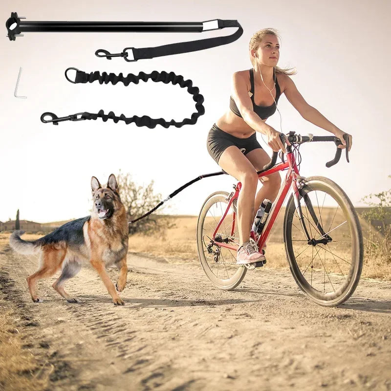 Bicycle Dog Leash Metal Rod Traction Metal Thickened Dog Chain Removable Elastic Traction Rope Pet Supplies Pet Traction Rope