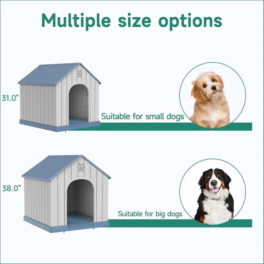 38in Large Outdoor Dog House,Durable Water Resistant Resin Dog House,Doghouse for Small to Large Dogs Indoor or Outside,with Ai