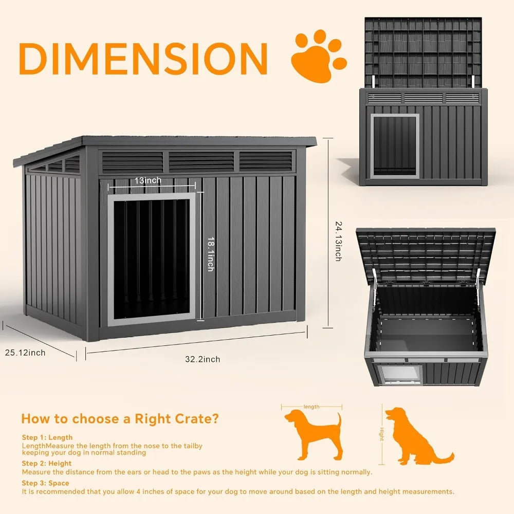 Dog House for Both Indoor and Outdoor with Weatherproof Roof Removable Floors for Medium to Large Dogs Interior Space (Black, M