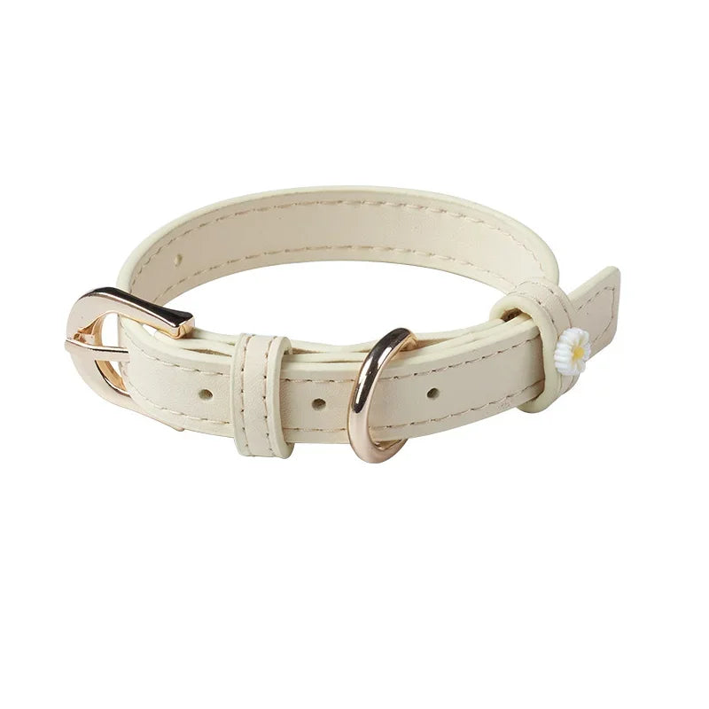 PU Leather Dog Collar with Daisy Decoration Comfortable Pet Collar For Small Dogs Cat Collar Pet Supplies