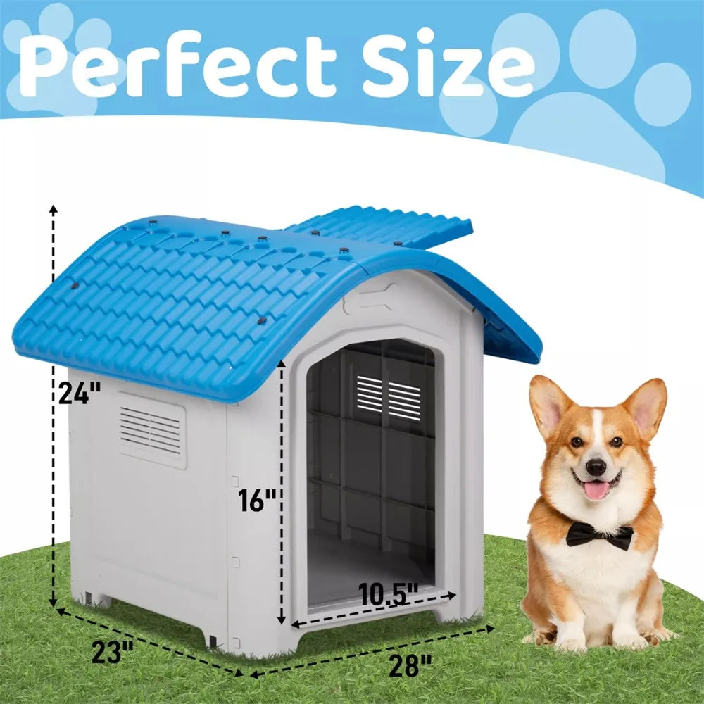 28.7"Large plastic pet house/dog house,with Elevated Base & Easy Maintenance,Adjustable Sunroof Dog House