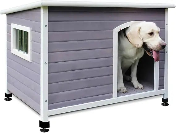 40" Wooden Outdoor Dog Houses, Waterproof Dog House Outside with Window & Door Flap Waterproof Dog House Outdoor Indoor, Assembl
