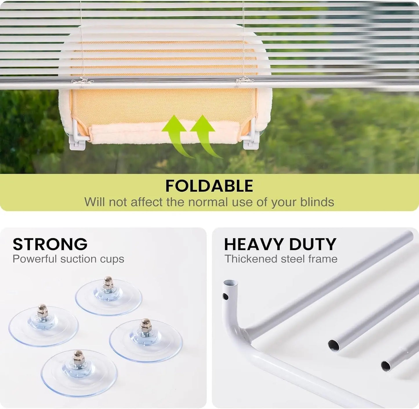 Mewoofun Foldable Cat Window Perch with 4 Strong Suction Cups Cordless Cat Window Hammock Removable Soft Cover White Brown Green