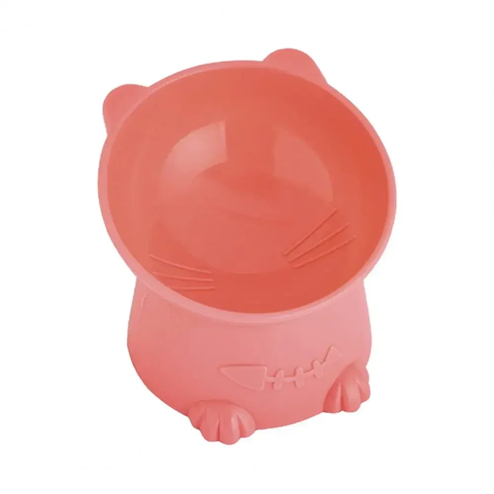 Pet Bowl Water Food Feeding Dish Plate Pet Supplies Cartoon Cat Shape Tilted Anti-overturn Raised Base Protect Cervical Spine