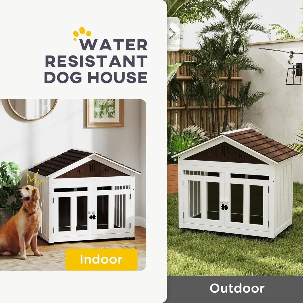40" Wooden Dog House - Indoor/Outdoor Kennel w/Air Vents & Removable Floor