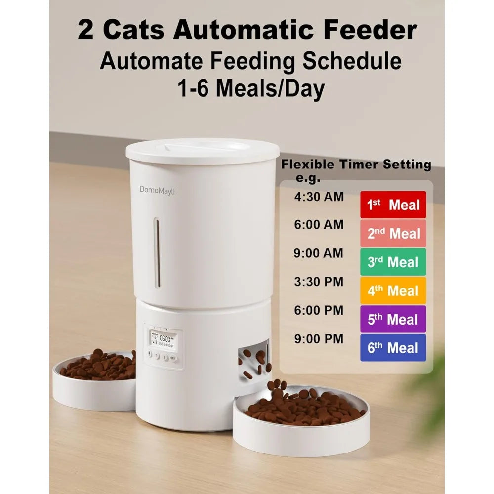 Automatic Dual Cats Feeder for 2 Cats,6 Meals/Day,12 Portions/Meal,Dual Power Auto Pet Feeder Dry Food Dispenser,Flexible Schedu