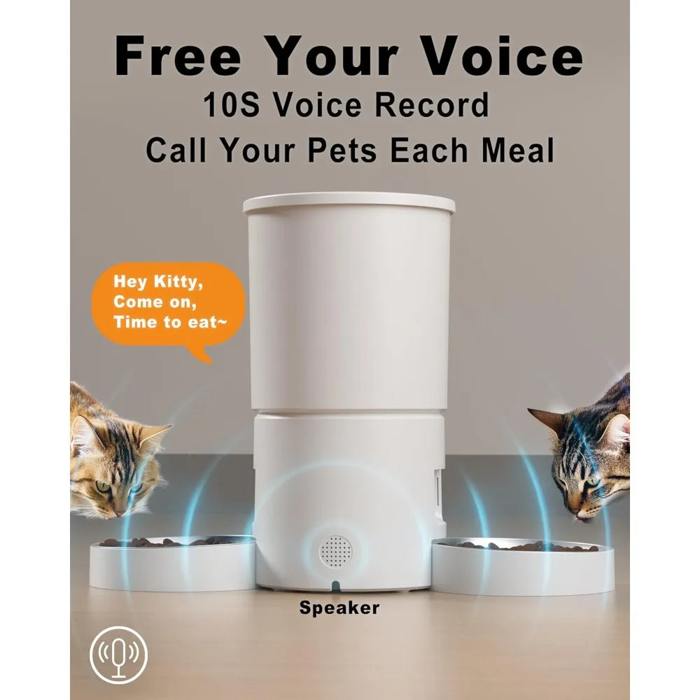 Automatic Dual Cats Feeder for 2 Cats,6 Meals/Day,12 Portions/Meal,Dual Power Auto Pet Feeder Dry Food Dispenser,Flexible Schedu