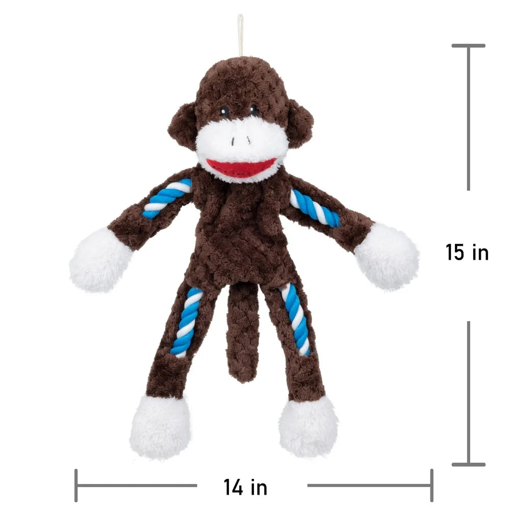 Tough Buddy Monkey Dog Toy Rope Chew Squeaky Fetch Tugging Durable Chew Level 3 Engaging Playtime Dogs
