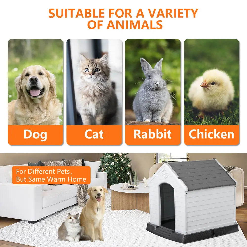 Dog House for Small to Medium Sized Outdoor Water Resistant with Air Vents Grey