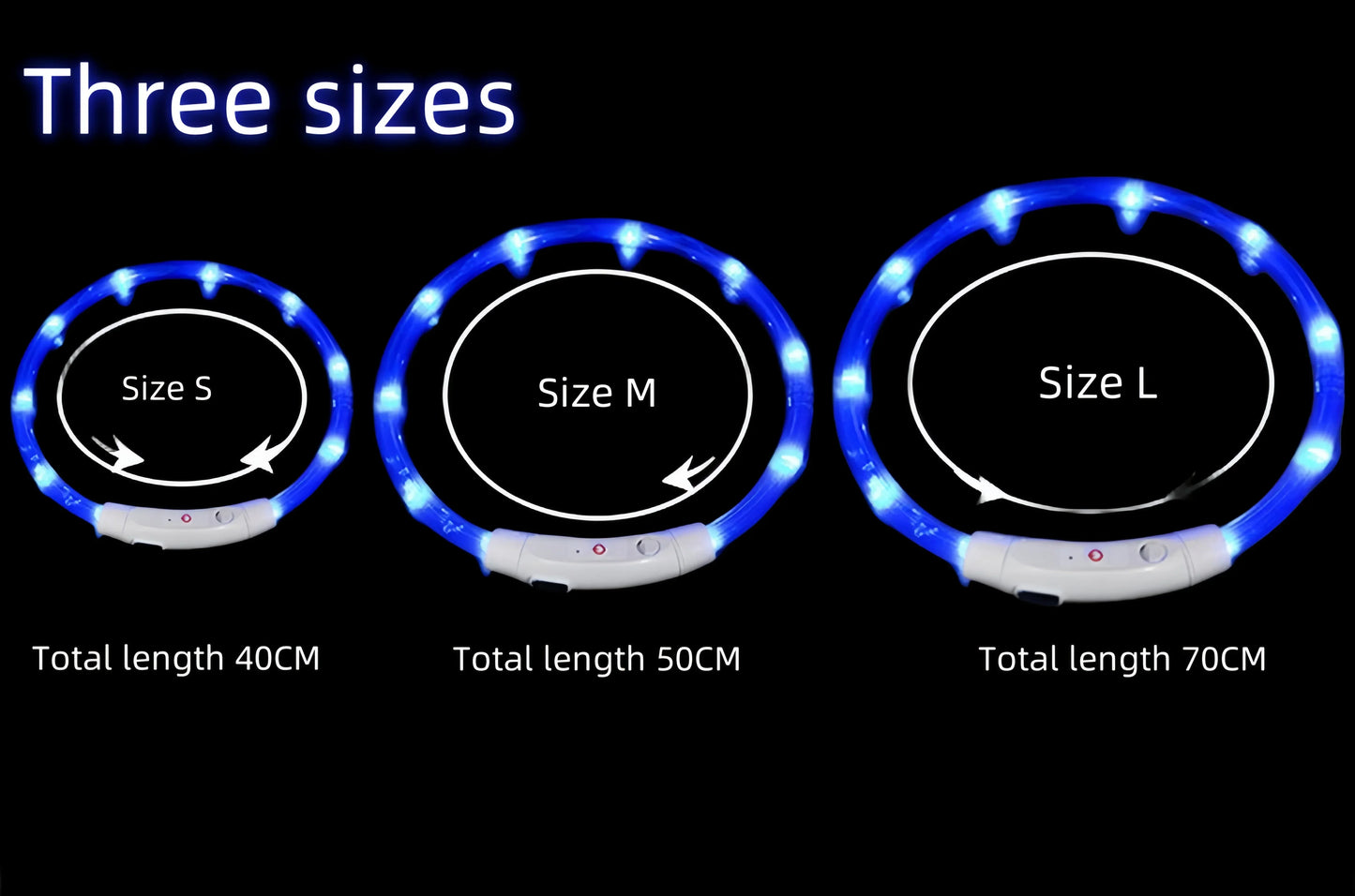 40/50/70cm Led Dog Collar USB Rechargeable Pet Dog Night Luminous Charge Collar Glowing Necklace Collar Safety Night Light