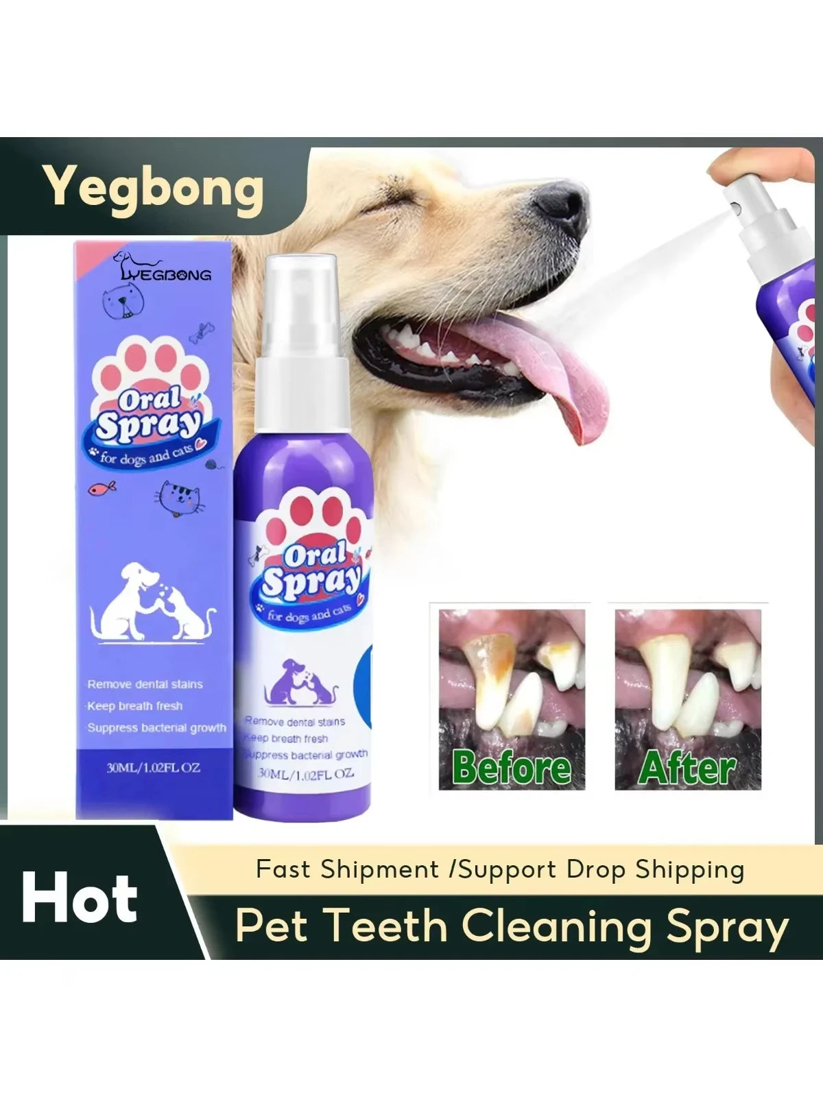 Pet Tooth Cleaning Spray Dogs Remove Bad Breath Freshener Cats Oral Cleaning Dental Care Deodorization Spray Pet Supplies 30ml