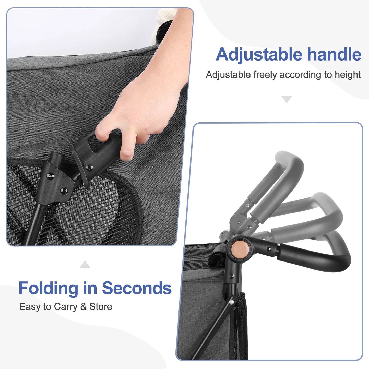 Pet Stroller Universal Wheel Ventilated Oxford Fabric for Medium Size Dogs Two Front Wheels Rotate 360° , Safety