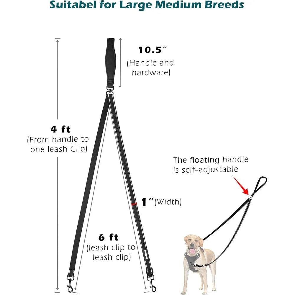 Reflective Two Point Control Dog Leash No Pull Training Lead Soft Padded Handle Comfortable Walking Harness Compatible
