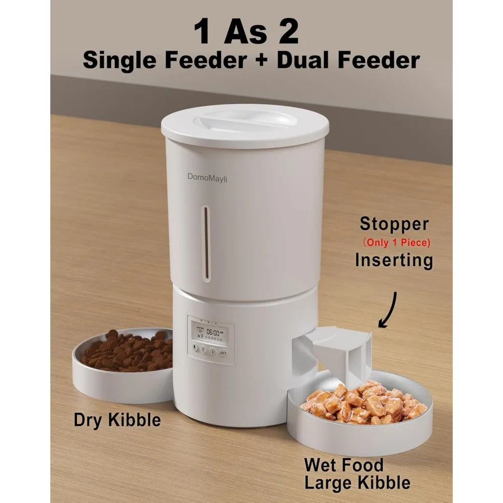Automatic Dual Cats Feeder for 2 Cats,6 Meals/Day,12 Portions/Meal,Dual Power Auto Pet Feeder Dry Food Dispenser,Flexible Schedu
