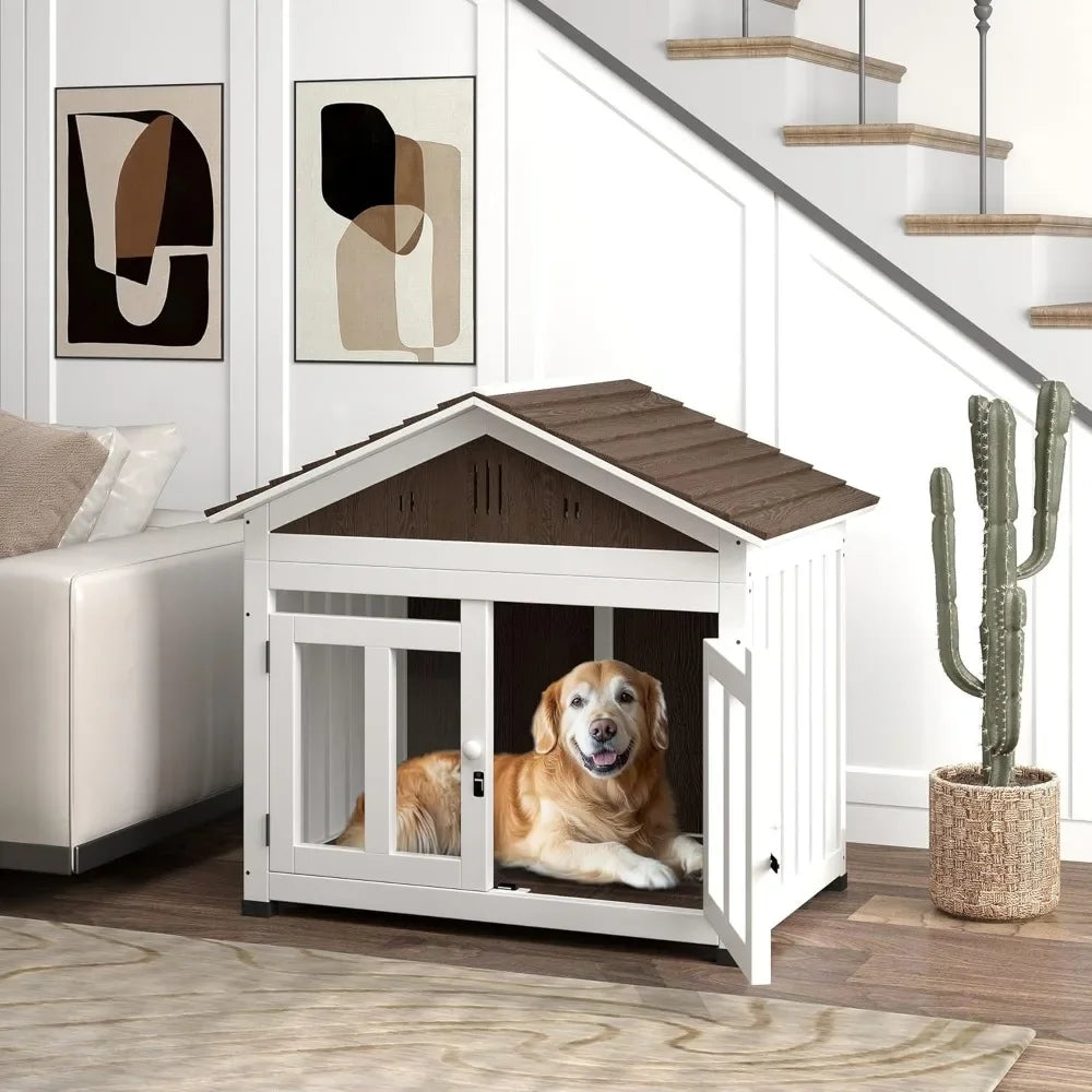 40" Wooden Dog House - Indoor/Outdoor Kennel w/Air Vents & Removable Floor