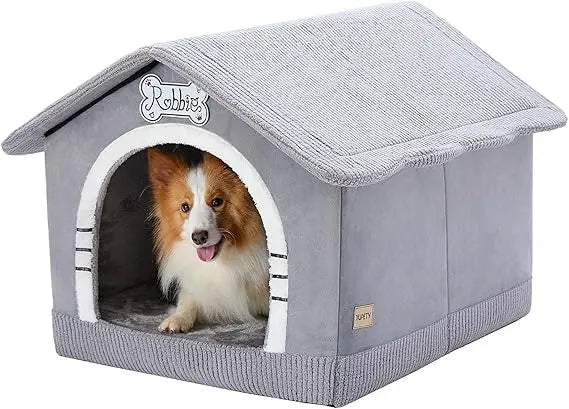 Indoor Dog House with Frame, Large Dog Cave Bed, Insulated Cozy, Suitable for 25-60 lb, Large Plus (30"×26"×25"), Gray
