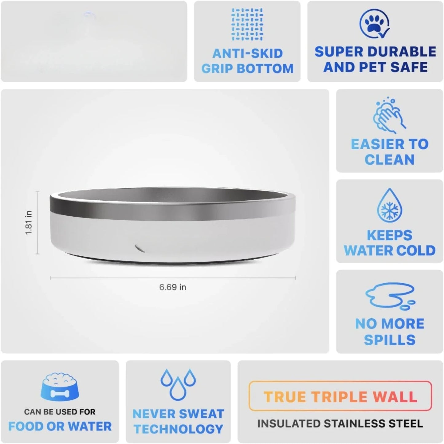 Rust-proof metal and non-slip dog bowl Large, leak-proof heavy duty 3-layer insulated dog bowl - dog