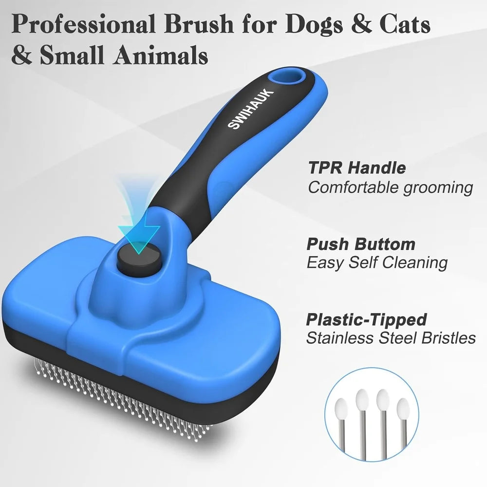 Self Cleaning Slicker Brush Deshedding Tool Dogs and Cats Pet Grooming Supplies Easy Clean High Quality Ergonomic Handle