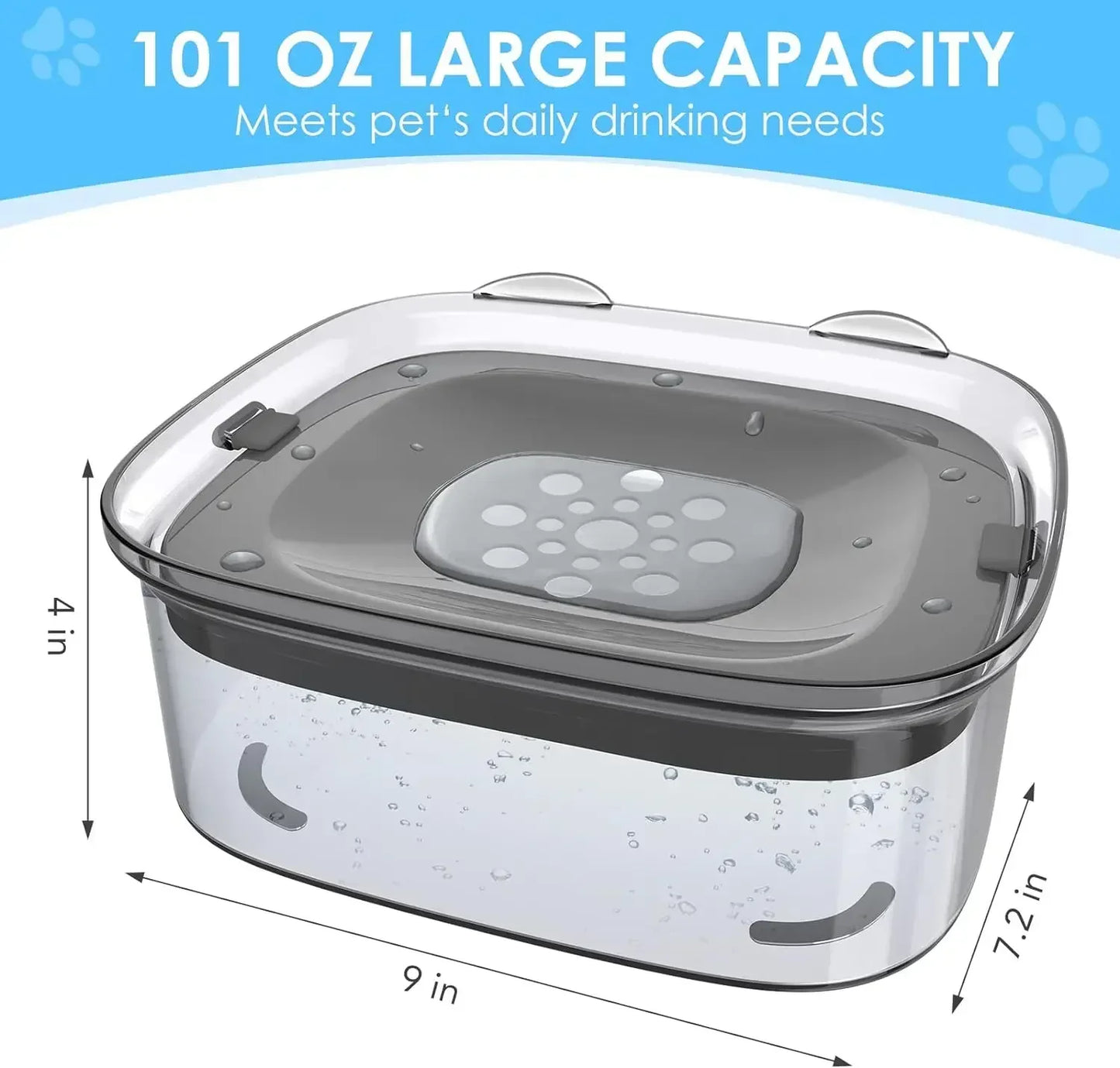 2L Anti Bowl Splash Dripless Dispenser Drinking Bowl Water Water No Mess Slow Proof Dog Cat Refill, Reduce Pet Spill