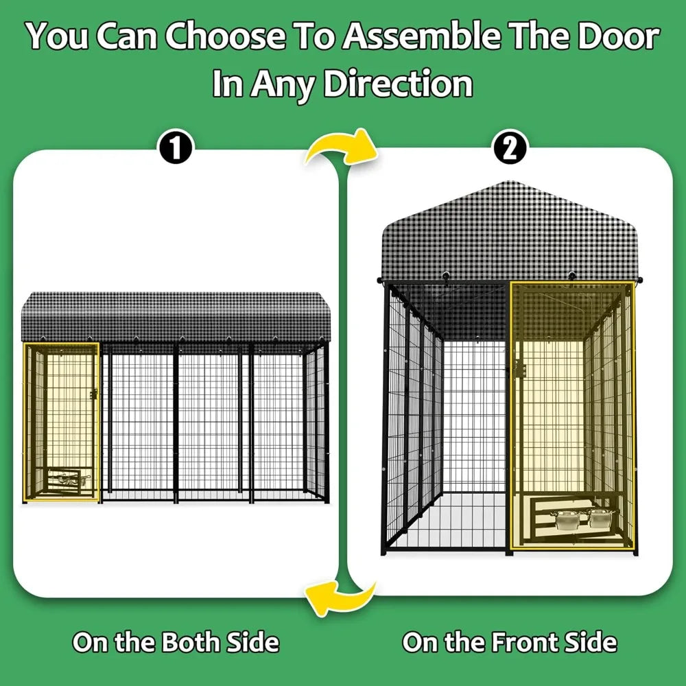 8x4x6 FT Large Outdoor Dog Kennel, Expandable Modular Dog Kennel Outside with Rotate Feeding Door, Heavy Duty Welded Wire Steel