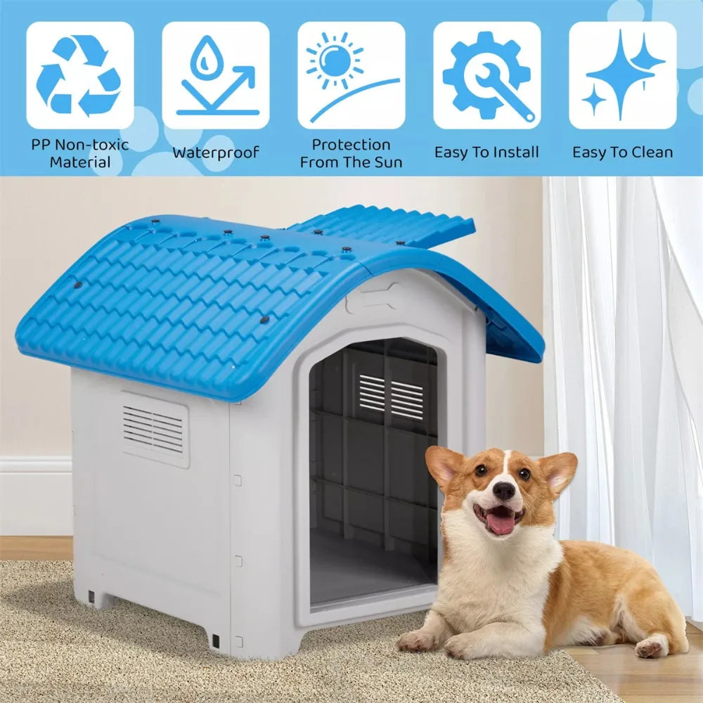 28.7"Large plastic pet house/dog house,with Elevated Base & Easy Maintenance,Adjustable Sunroof Dog House
