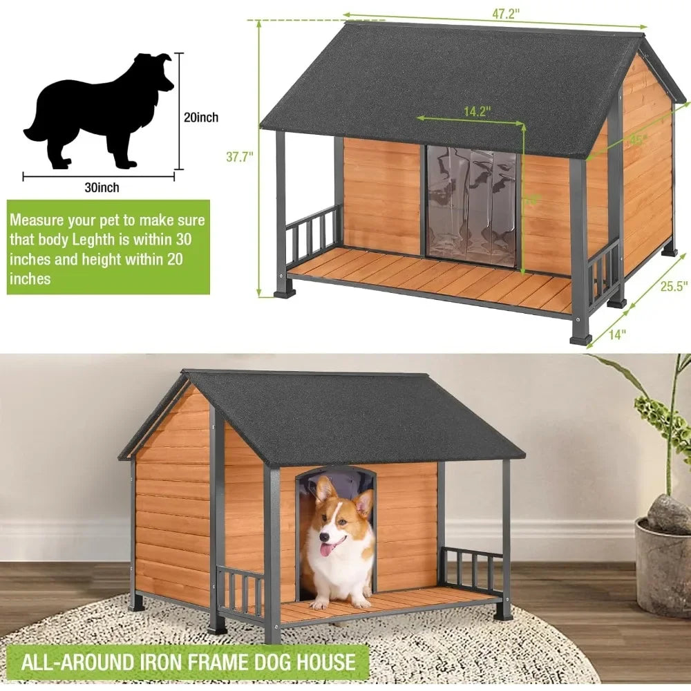 Dog House Outdoor Large Dog Kennel with All-Around Iron Frame Dog Cage Perfect for Small