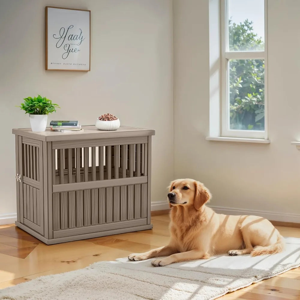 Durable Dog Crate Furniture with Lockable Door,Dog House Indoor for Small Medium Large Dogs (Light Brown, Medium)