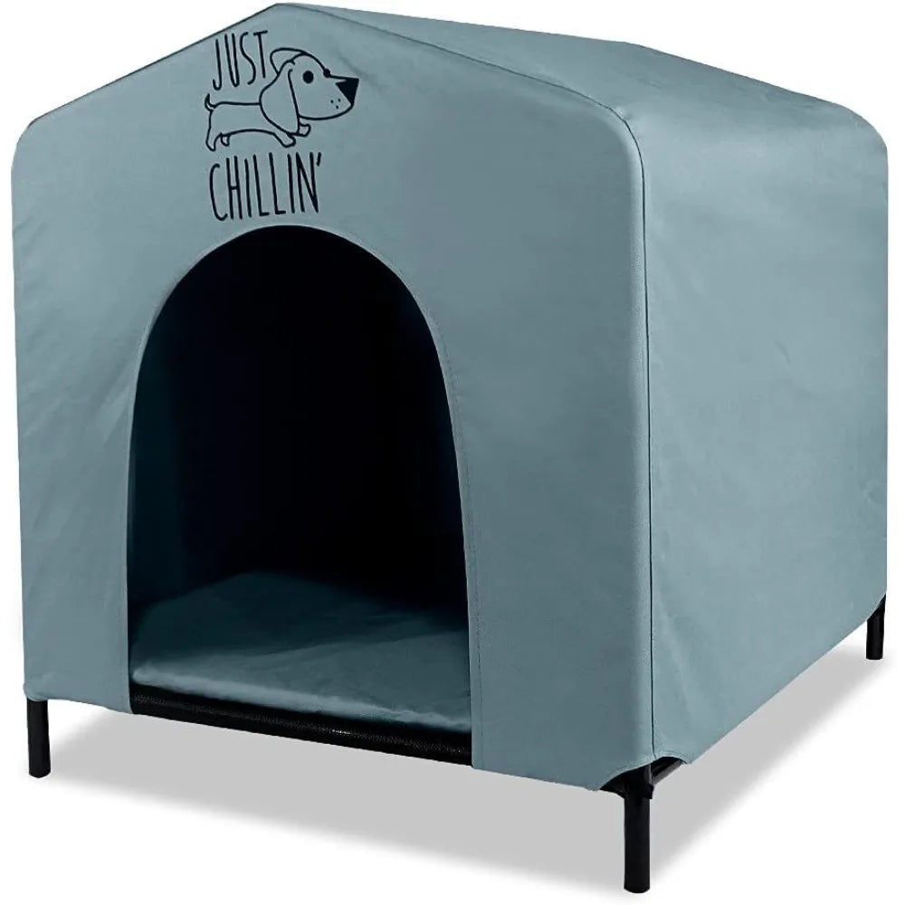 Just Chillin’ Portable Dog House. Elevated Pet Shelter for Indoor and Outdoor Use. Made of Water Resistant Breathable Oxford Fa
