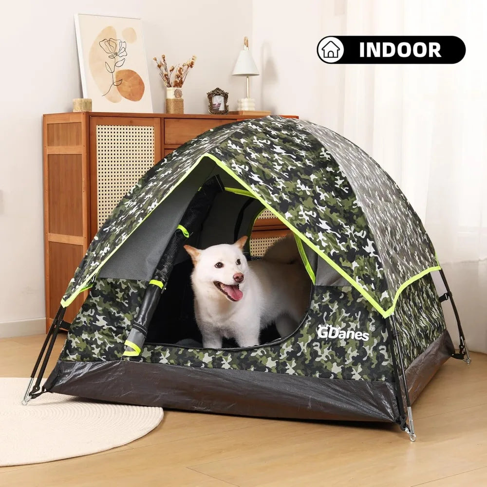 Camouflage Dog Tent House - Portable Indoor/Outdoor Dog Bed with Soft Pad for Large Dogs, 42 x 42 x 32 Inches