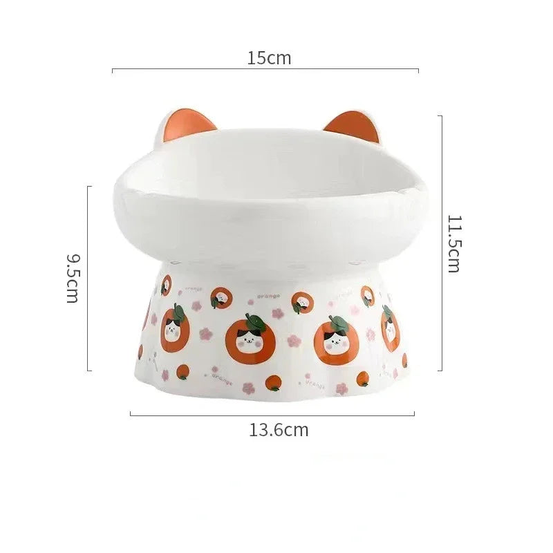 New Ceramic Cat Bowl Protects Cervical Vertebra from Overturning, Oblique Opening High Foot Food Bowl Pet Supplies