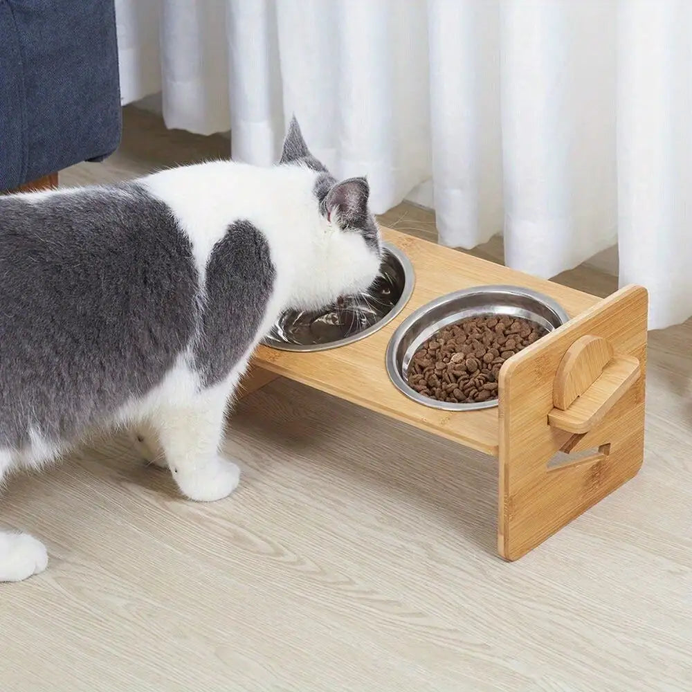 Pet Dog Cat Food Feeding Stand Station Stainless Double Raised Bowls Dish Holder