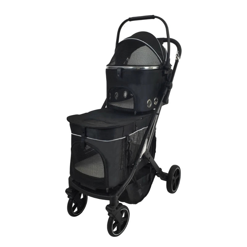 Twin Double Pet Stroller Dog Stroller Luxury 4 Wheels Pet for Two Dogs Cats