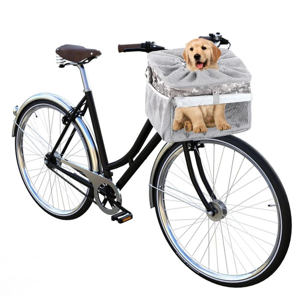 Dog Bike Basket, Expandable Soft Sided Pet Carrier Backpack with 4 Open Doors, Foldable Dog Bike Carrier