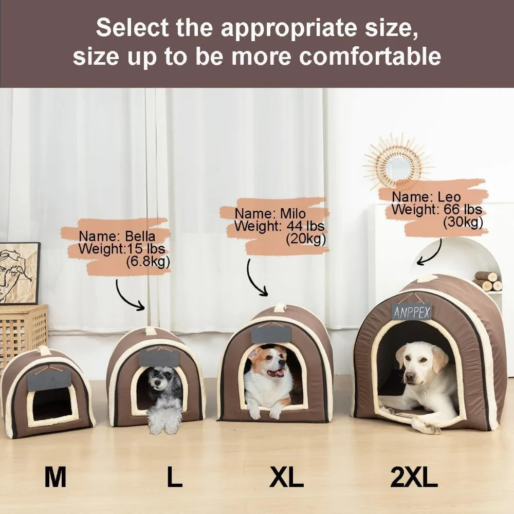 Medium Igloo Dog House Indoor,XL Size Dog Cave for Medium and Large Dogs,2-in-1 Washable Covered Dog Bed,Brown