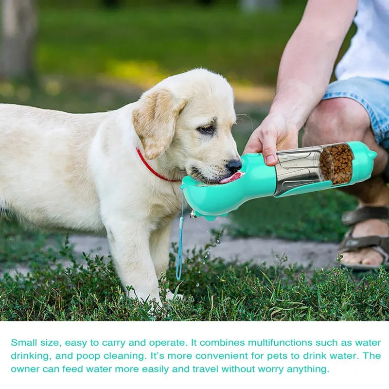 300ml/500ml Dog Water Bottle 4 in 1 Portable Pet Water Bowl Dispenser with Dog Whistle, Pet Travel Water Cup with Food Container