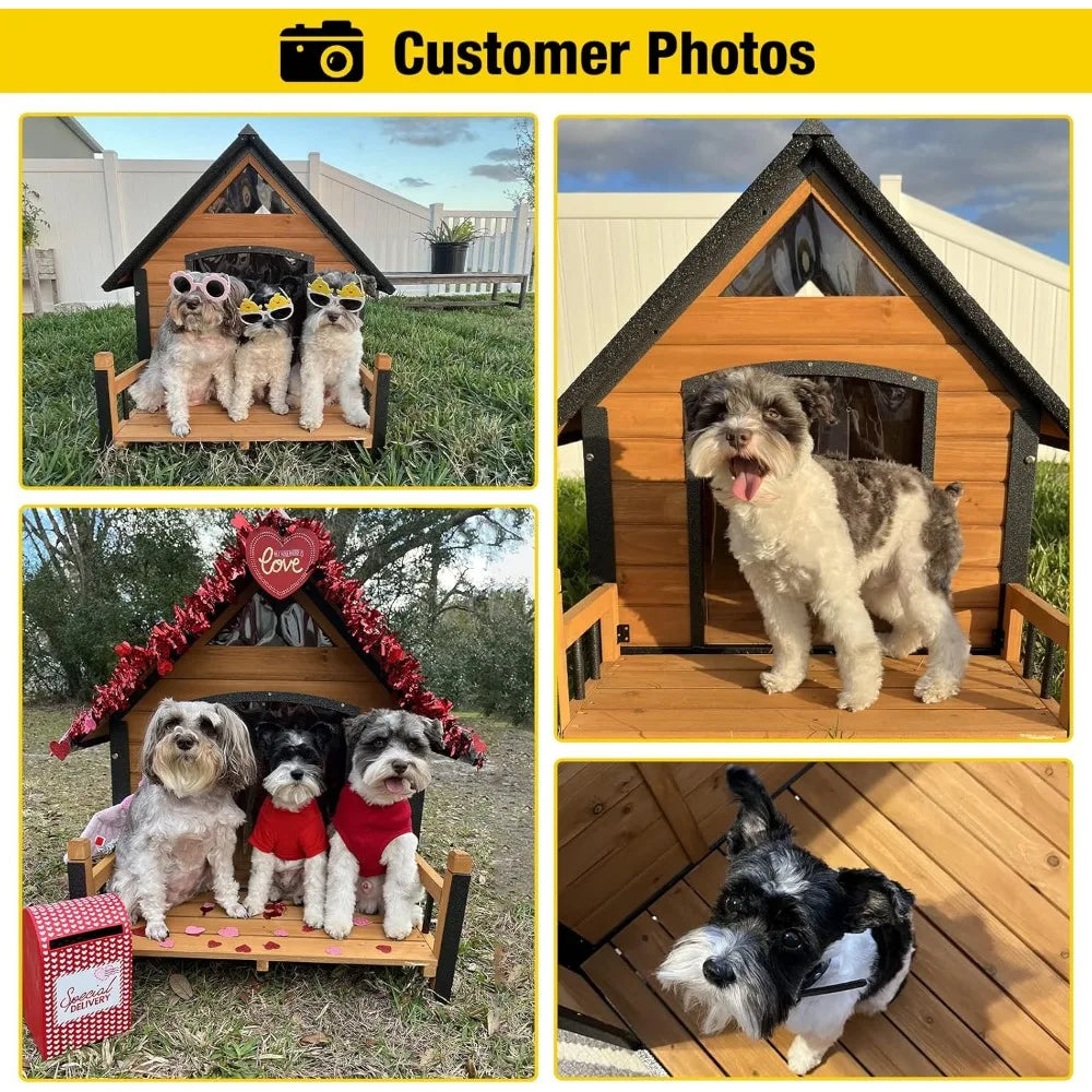 Outdoor Dog House, Waterproof Puppy Shelter Indoor Doghouse with Elevated Floor, Anti-Bite Design Dog Home for Small Medium Dogs